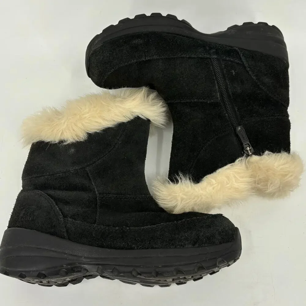 Sorel Boots Size 6.5‎ Black Suede Leather Faux Fur Size Side Zip Northern Lite